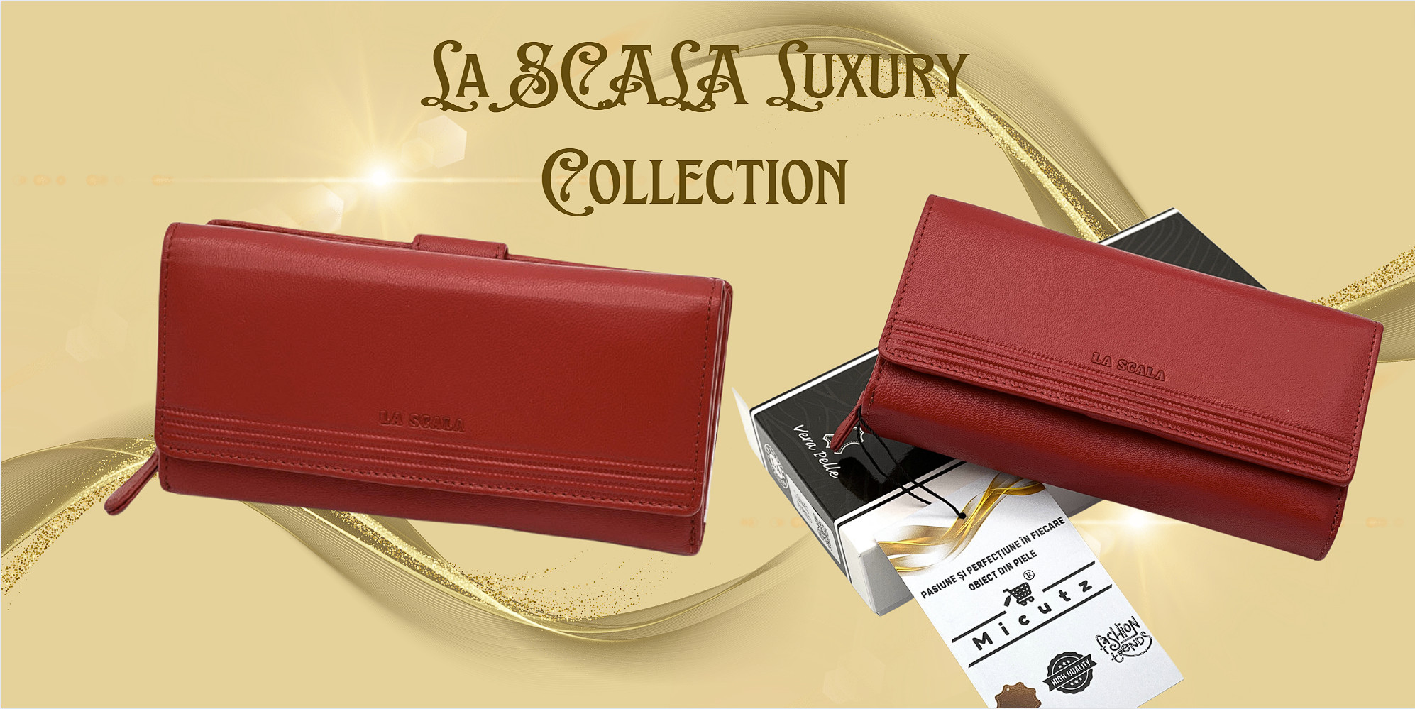 portofel rosu piele de dama din colectia La SCALA Luxury